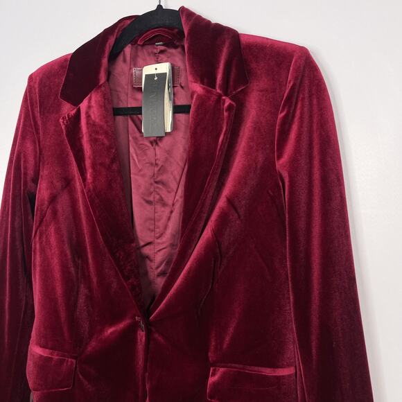 New Blank NYC XSmall XS Burgundy Red Low Key Velvet Blazer Evereve Lined Holiday - Picture 3 of 10